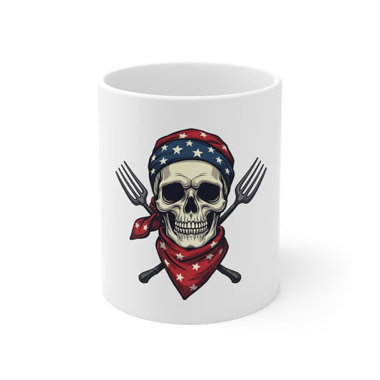 11oz Mug — Patriotic Skull with Bandana & Forks Coffee Cup