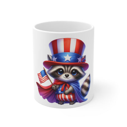 Cute Patriotic Raccoon Coffee Mug – Uncle Sam Animal Mug – Americana Flag Mug – Adorable USA Character Gift Cup 11oz
