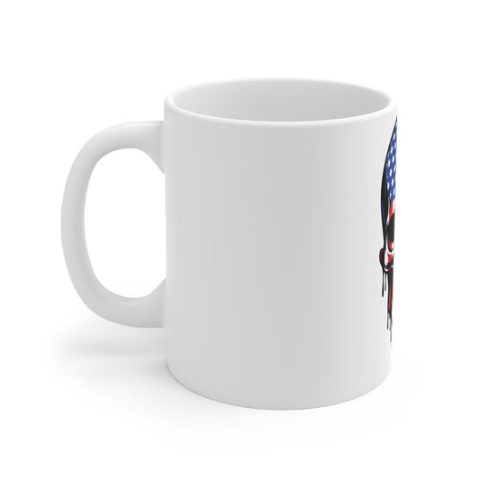 American Flag Skull Coffee Mug – Red White Blue Skull Mug – Patriotic Dripping Skull Cup – Bold USA Skull Mug Mug 11oz