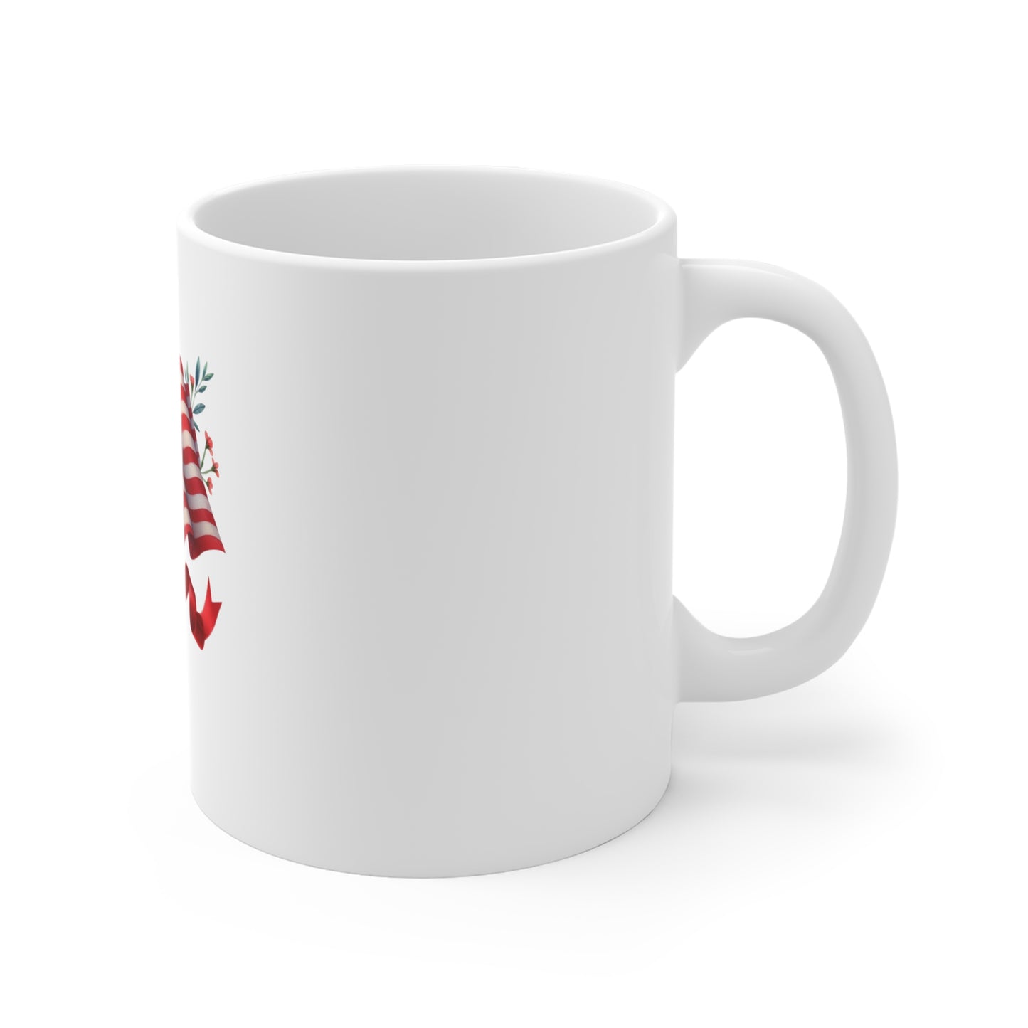 American Flag Floral Mug — Patriotic 11oz Coffee Cup (Stars & Stripes with Red Roses)
