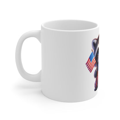 Cute Patriotic Raccoon Coffee Mug – American Flag Raccoon Mug – Red White Blue Animal Cup – Adorable USA Gift Mug 11oz
