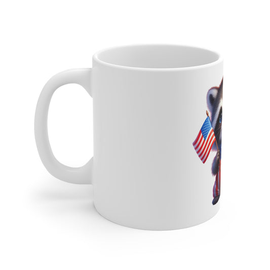 Cute Patriotic Raccoon Coffee Mug – American Flag Raccoon Mug – Red White Blue Animal Cup – Adorable USA Gift Mug 11oz