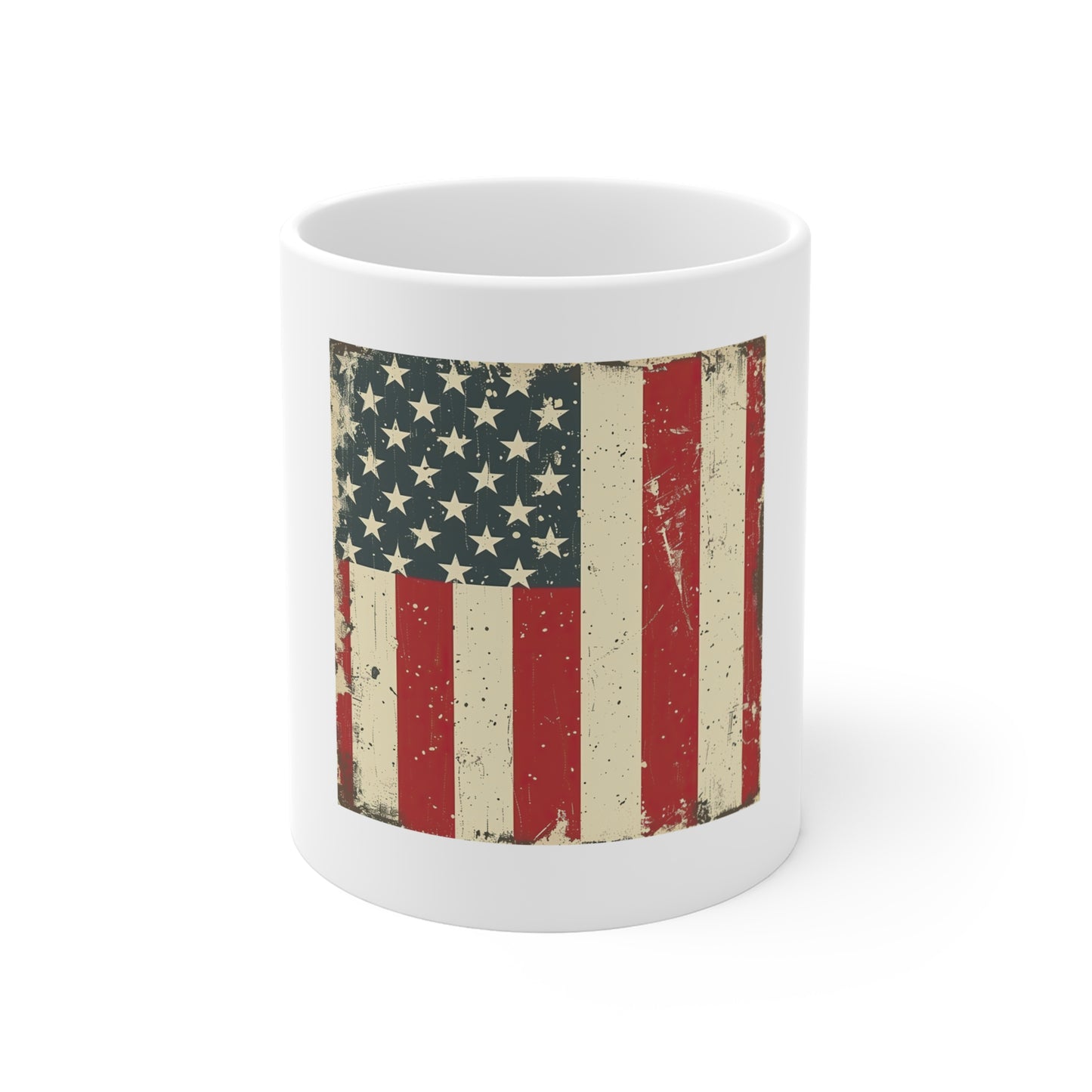 Classic American Flag Coffee Mug – Vintage Patriotic USA Mug – Vertical Stars & Stripes 11oz Ceramic Cup – Timeless Americana Gift