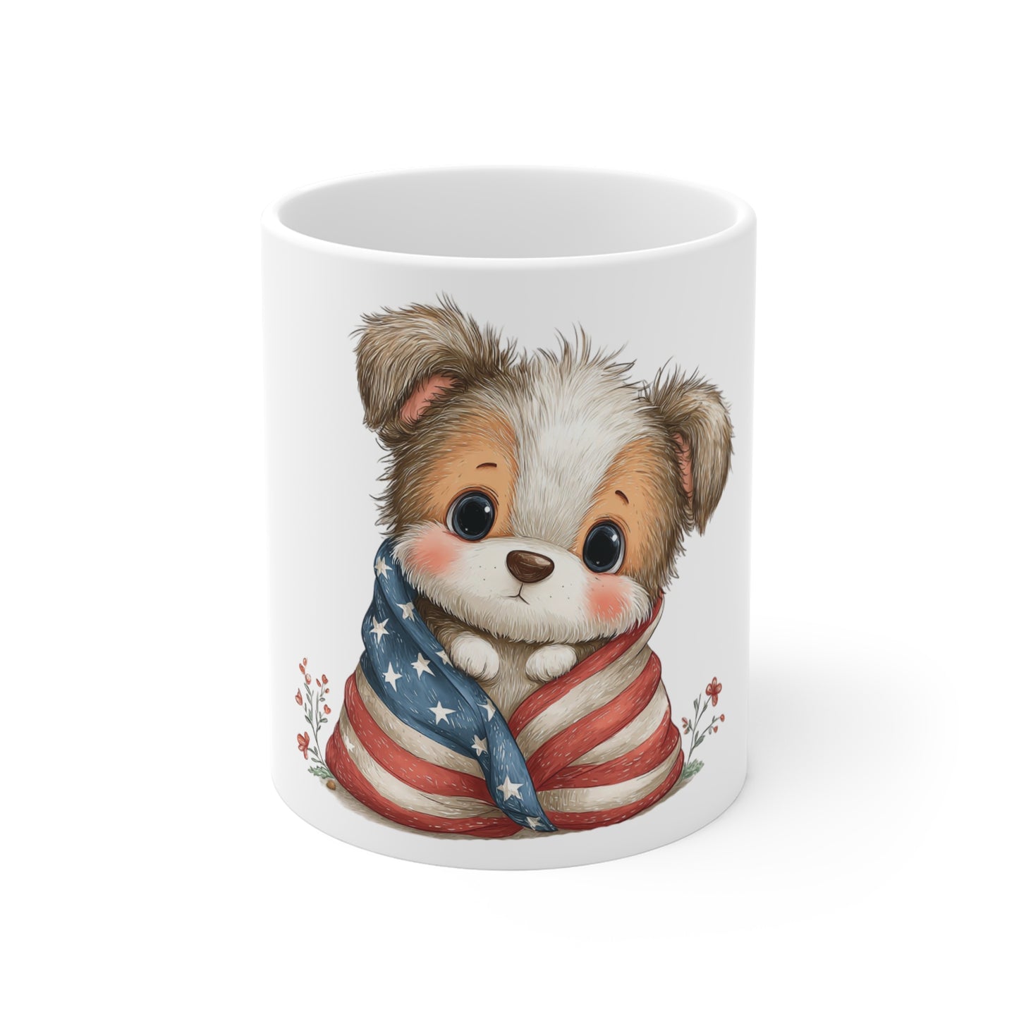 Cute Patriotic Puppy Wrapped in Flag Mug – 4th of July Dog Coffee Mug – Americana Puppy Blanket Cup – Red White Blue Pet Lover Gift Patriotic Puppy Mug — Cute Puppy Wrapped in American Flag 11oz...