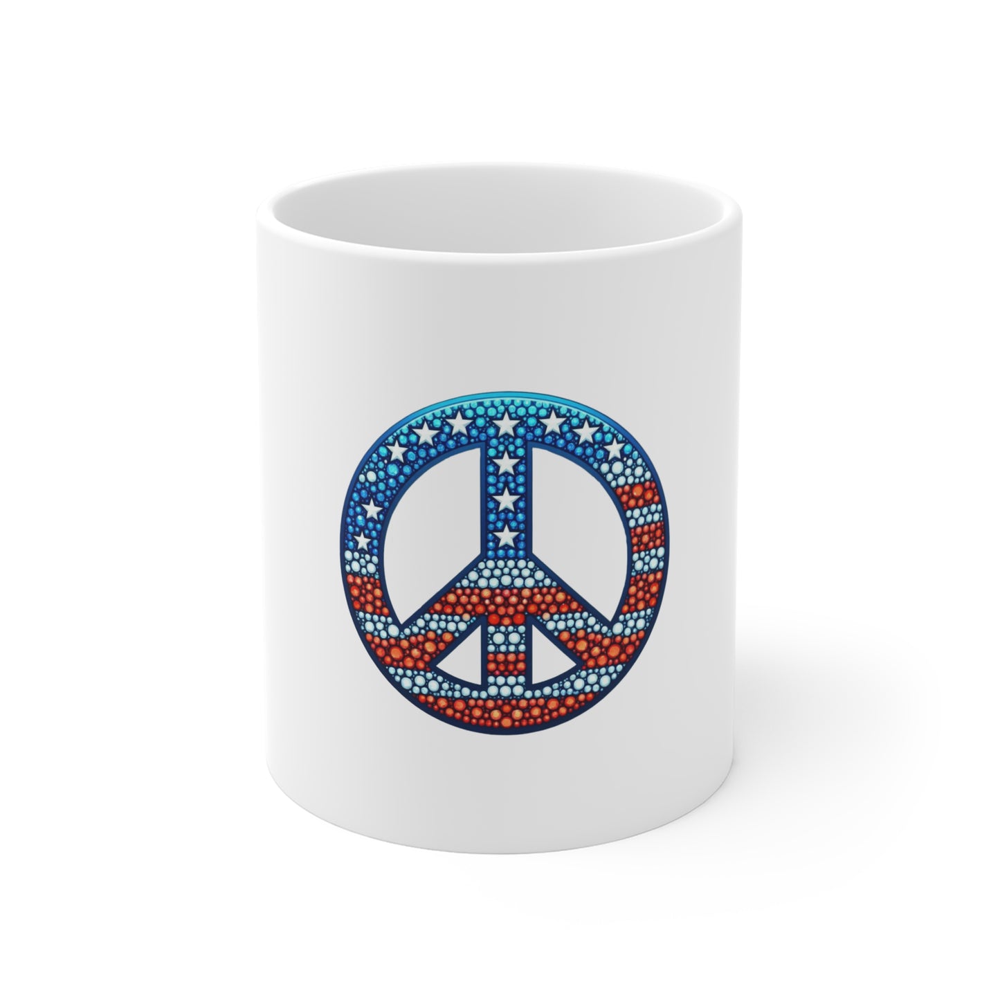 Patriotic Peace Sign Mug — American Flag Stars & Stripes 11oz Coffee Cup