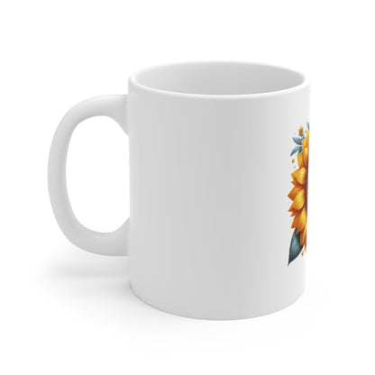 Sunflower with American Flag Butterfly Mug — Patriotic 11oz Coffee Cup