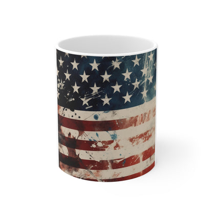 American Flag Coffee Mug – Ink Splatter USA Mug – Modern Grunge Patriotic Mug – Artistic Freedom Mug 11oz