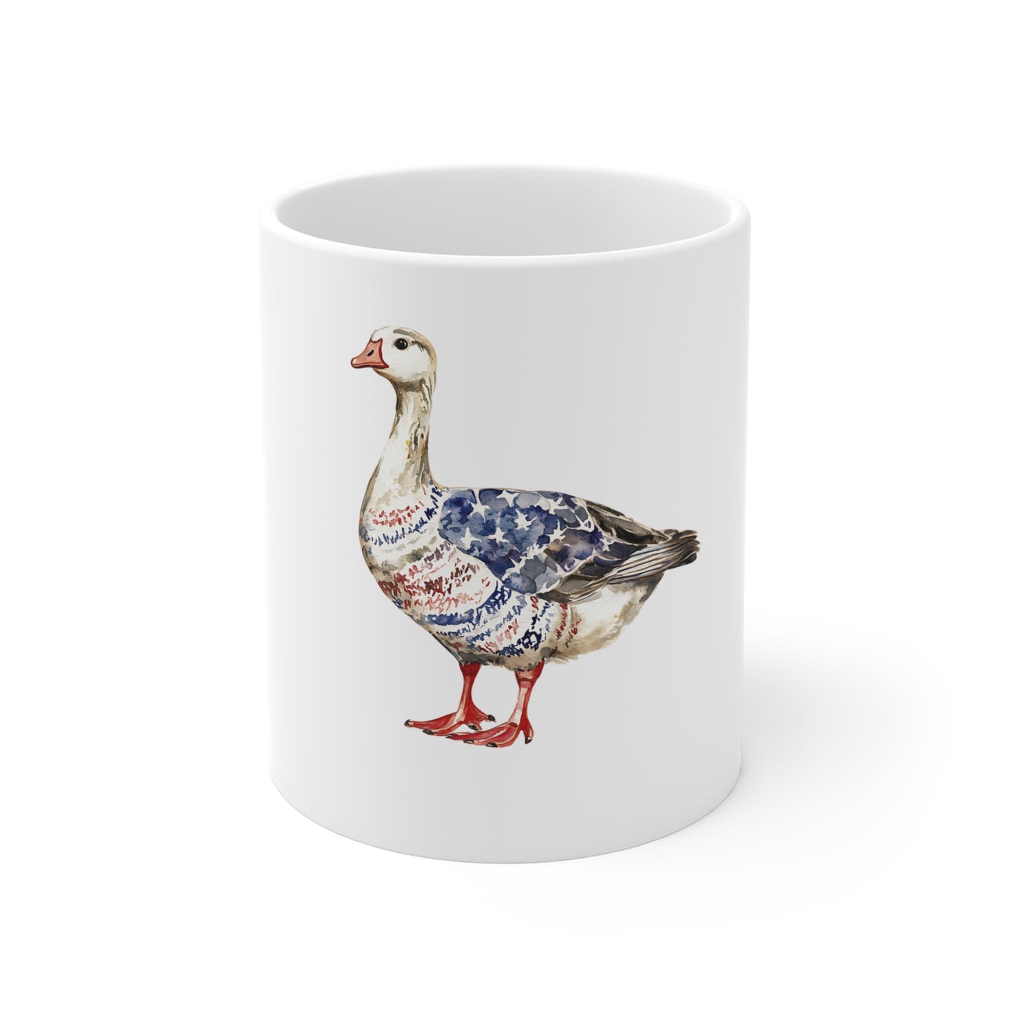 Patriotic Goose Mug — 11oz Americana Watercolor Bird Coffee Cup