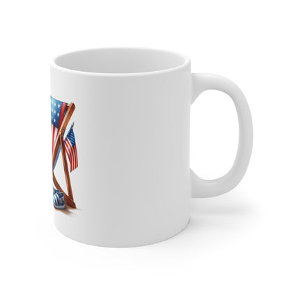 American Beach Chair 11oz Coffee Mug — Patriotic Summer USA Flag Design