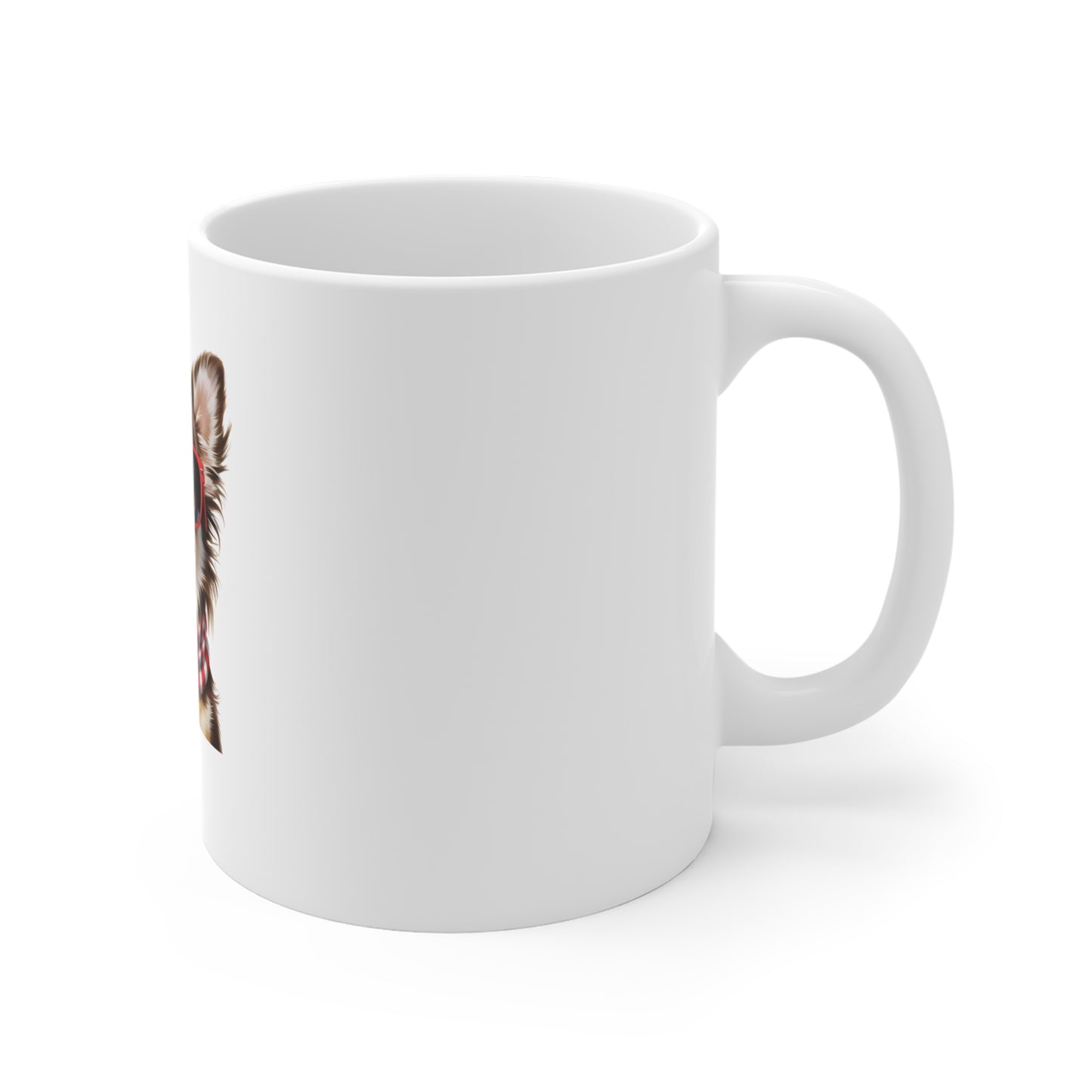 Patriotic Chihuahua Coffee Mug — Dog with American Flag Scarf & Red Glasses (11oz)