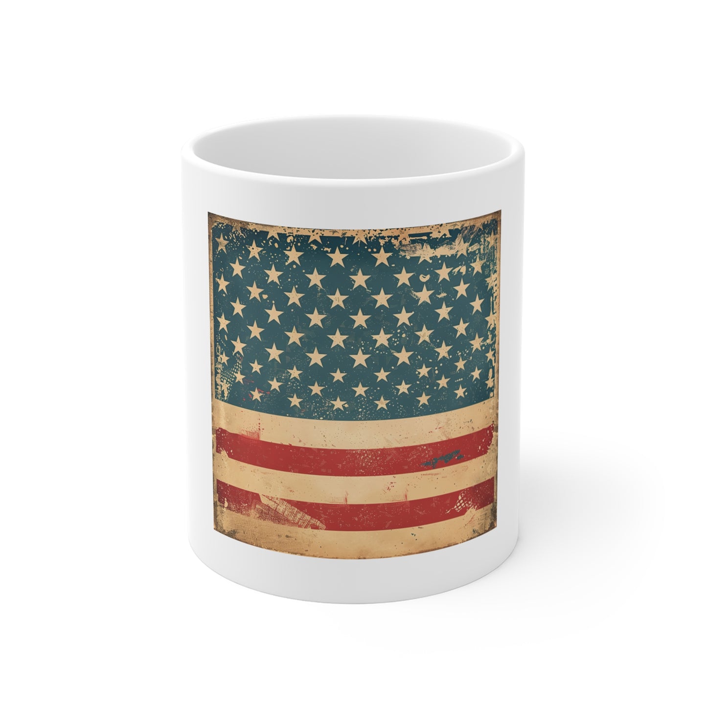 Vintage American Flag Coffee Mug – Patriotic Distressed USA Mug – 11oz Ceramic – Gift for Veterans, Patriots & Proud Americans