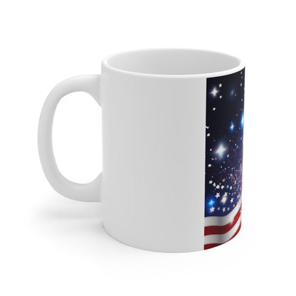 Sparkling Stars & Stripes Coffee Mug – Patriotic Glitter Wave Mug – Firework Americana Cup – Red White Blue Celebration Design Patriotic Stars & Stripes Coffee Mug – 11oz American Flag Design