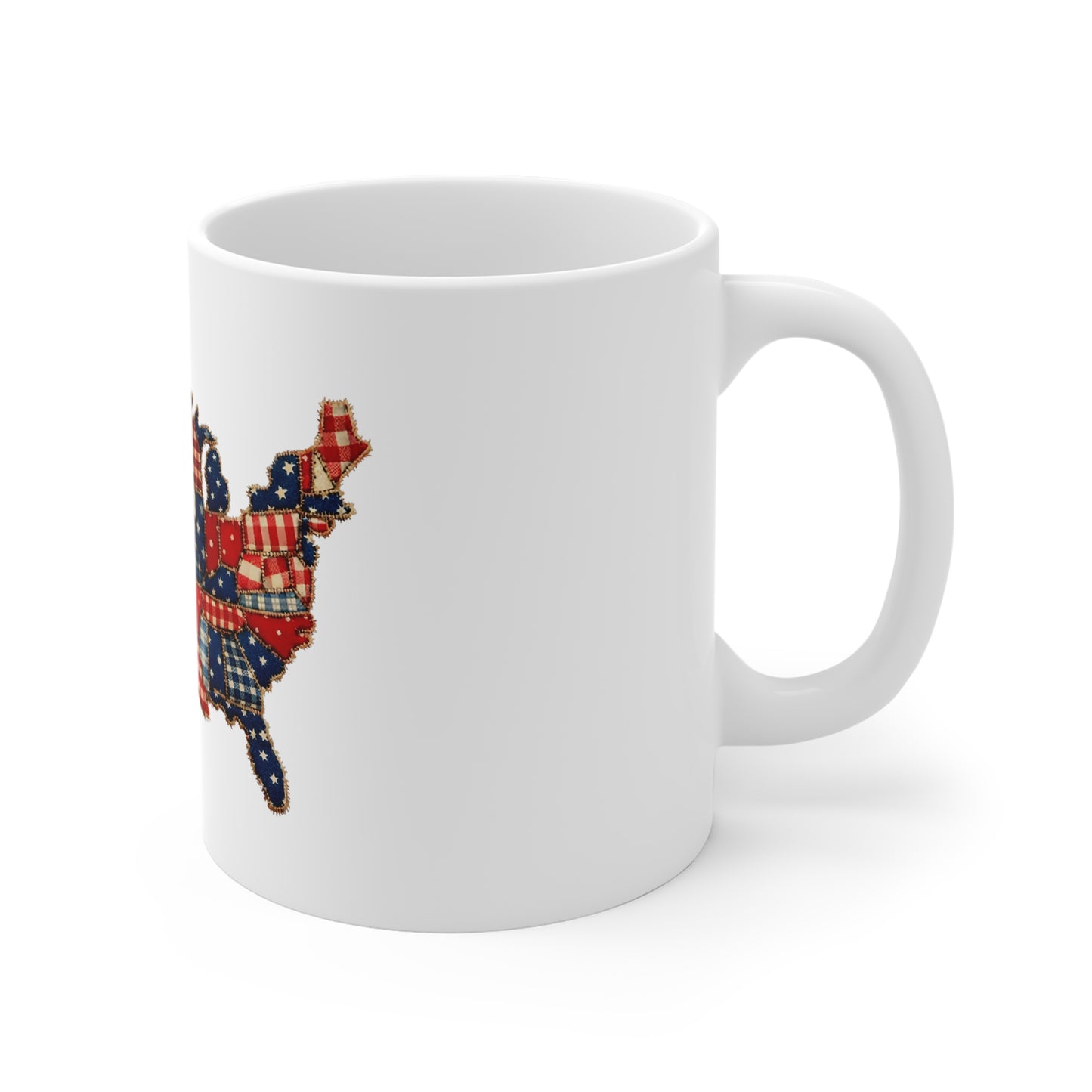 Patriotic USA Patchwork Mug - 11oz American Flag Map Coffee Cup