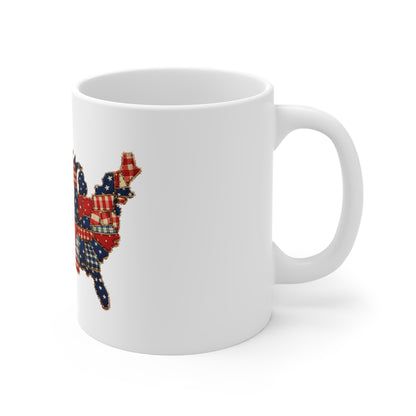 Patriotic USA Patchwork Mug - 11oz American Flag Map Coffee Cup