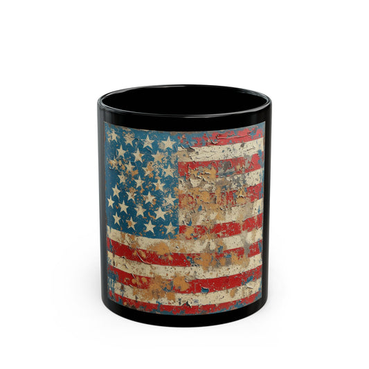 Distressed American Flag Black Coffee Mug (11oz, 15oz)