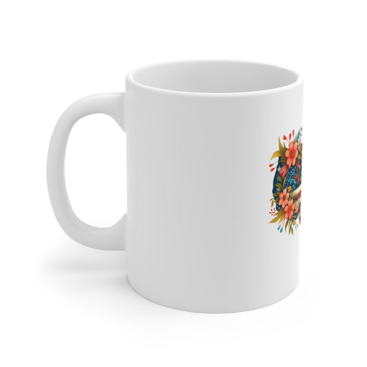 USA Floral Map Mug — Patriotic American Flag Flower Coffee Cup (11oz)