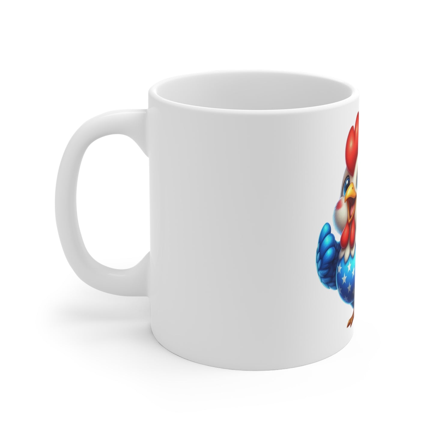 Cute Patriotic Rooster Coffee Mug – Americana Chicken Mug – Red White Blue Animal Mug – Adorable Farmhouse Patriotic Cup 11oz