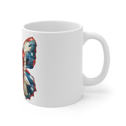 Vintage Patriotic Butterfly Mug – Americana Stars & Stripes Coffee Mug – Red White Blue Rustic Art Cup – USA Gift Mug Mug 11oz