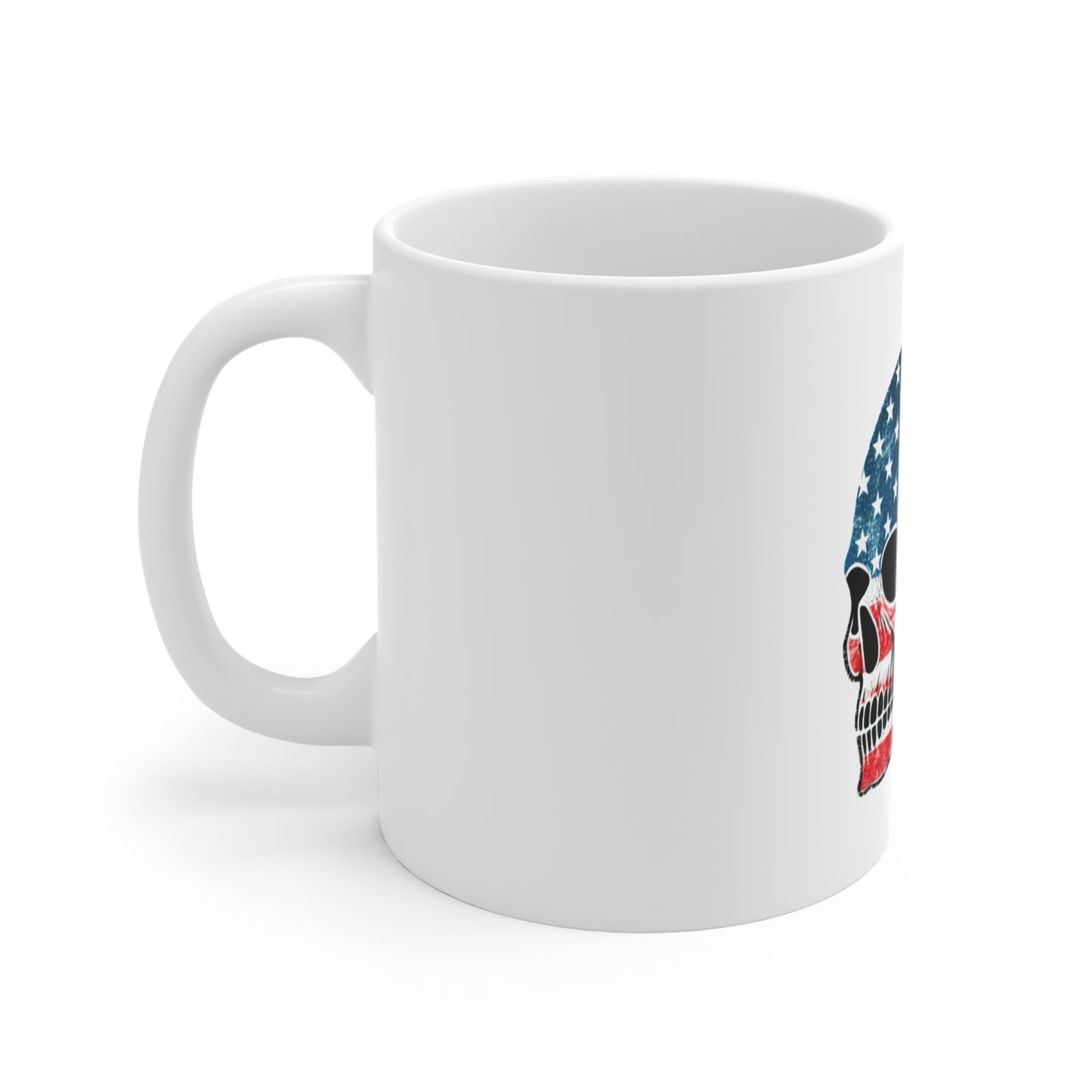 American Flag Skull Mug – Patriotic 11oz Coffee Cup