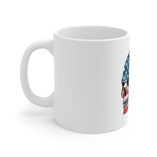 American Flag Skull Mug – Patriotic 11oz Coffee Cup