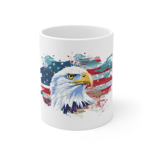 Patriotic Eagle 11oz Coffee Mug — American Flag Bald Eagle Drinkware