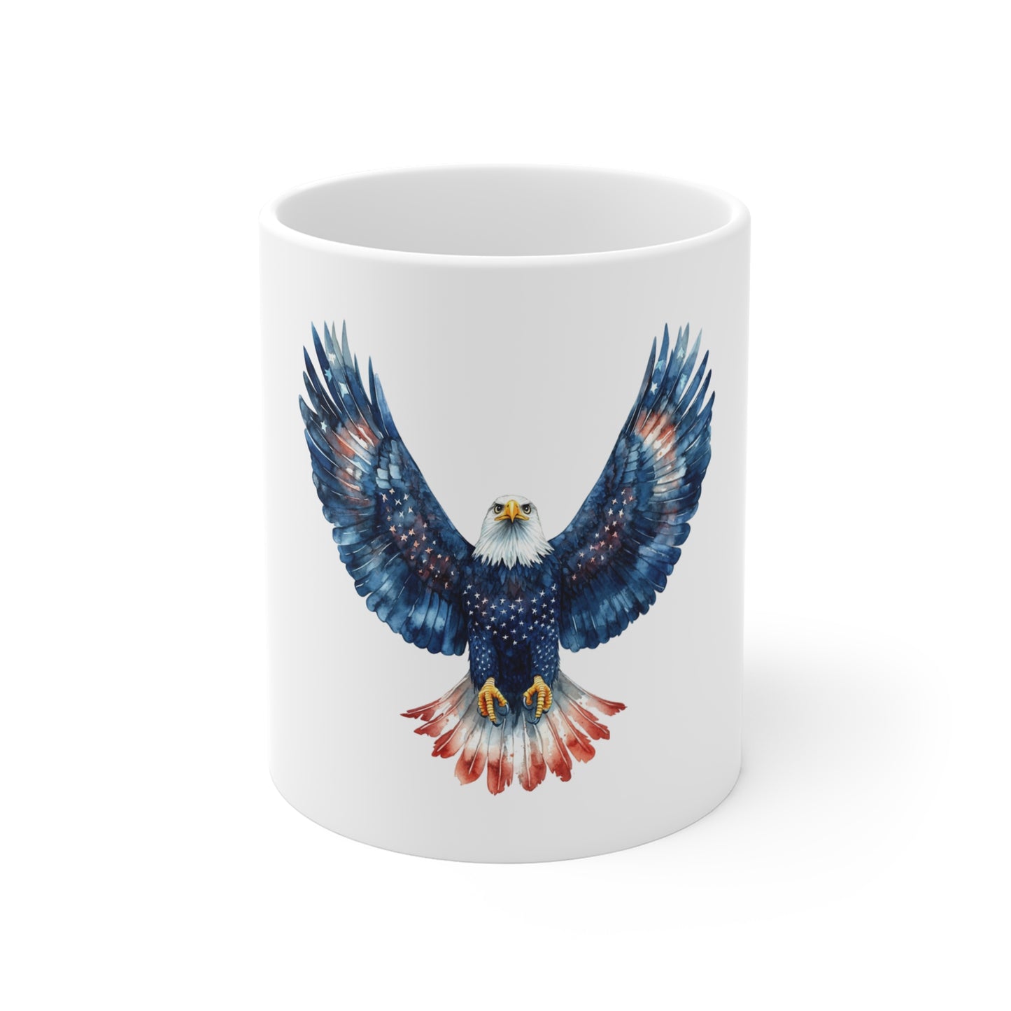 Eagle Flight 11oz Ceramic Mug — Patriotic Blue Red Soaring Eagle Coffee Cup