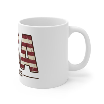 Vintage USA 1776–2026 Coffee Mug – Distressed American Flag Letters Mug – Patriotic 250th Anniversary Mug 11oz