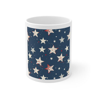 Distressed Starfield Coffee Mug – Vintage Patriotic Star Mug – Navy Americana Grunge Pattern Cup – Retro USA Star Design Mug Patriotic Star Pattern 11oz Coffee Mug — Navy Americana Stars Design...