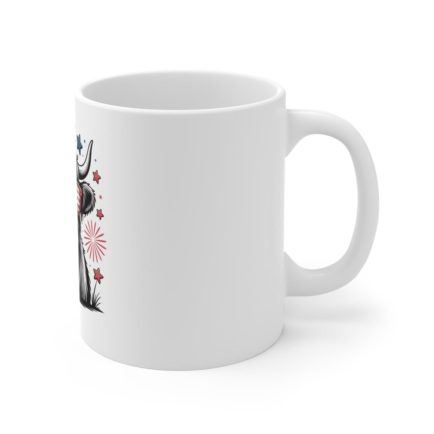 Patriotic Cow 11oz Mug — American Flag Sunglasses & Firework Design