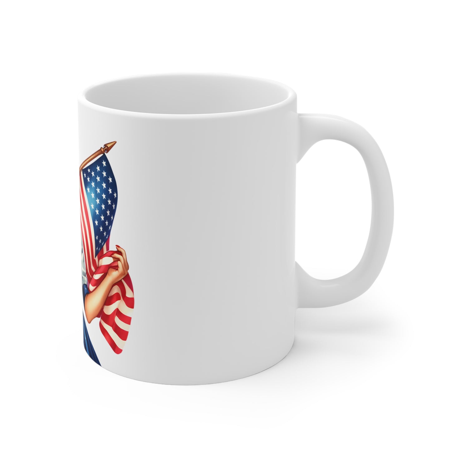 Patriotic Retro Woman with Flag Mug – Vintage Americana Pin Up Coffee Mug – USA Flag Style Cup – 4th of July Gift – Classic Red White Blue Mug Patriotic Pinup Girl Coffee Mug — Vintage 4th of July...