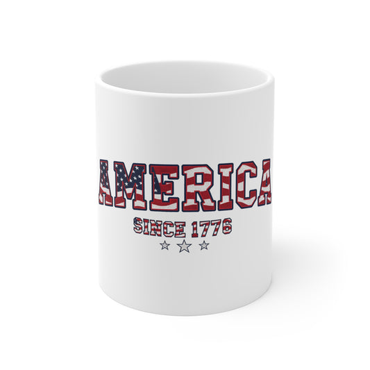 American Since 1776 Mug — Patriotic USA Flag Coffee Cup