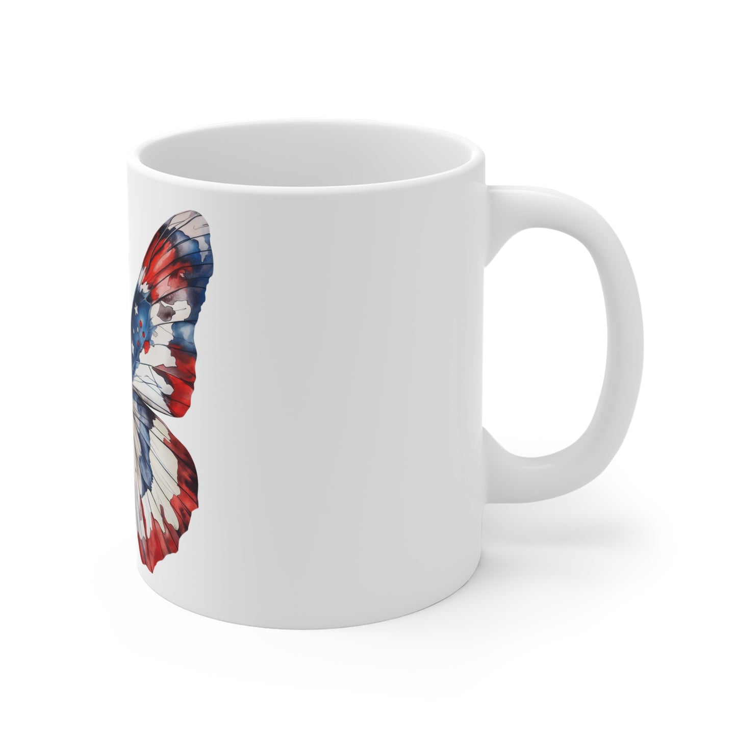 Patriotic Watercolor Butterfly Mug – Red White Blue Soft Wash Butterfly Coffee Mug – Americana Art Cup – Elegant USA Gift Mug Mug 11oz
