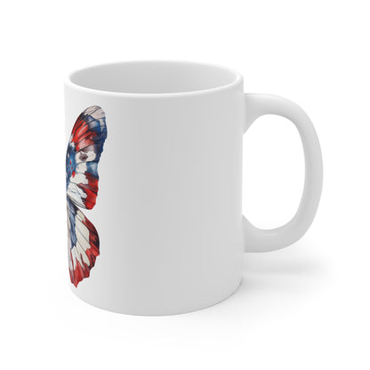 Patriotic Watercolor Butterfly Mug – Red White Blue Soft Wash Butterfly Coffee Mug – Americana Art Cup – Elegant USA Gift Mug Mug 11oz