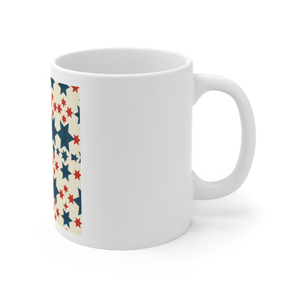 Geometric Star Grid Coffee Mug – Patriotic Star Pattern Mug – Red White Blue Modern Americana Cup – Symmetrical USA Star Design Mug Patriotic Stars 11oz Coffee Mug — Red & Navy Star Pattern, Fourth of...
