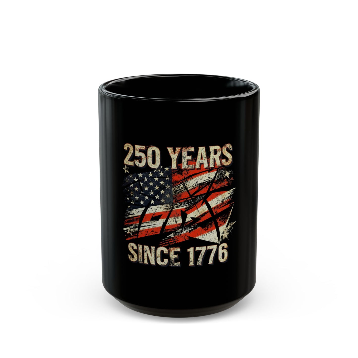 250 Years Since 1776 Black Coffee Mug – Vintage American Flag Patriotic Cup