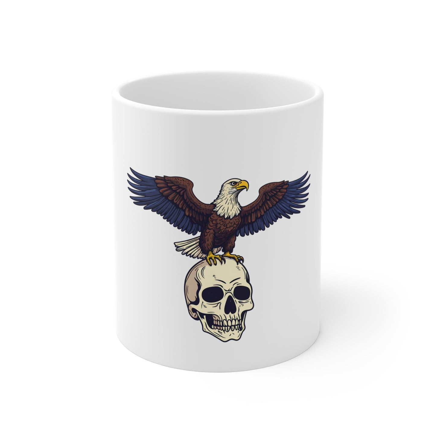 Eagle Perched on Skull Ceramic Mug - 11oz Vintage Tattoo Style
