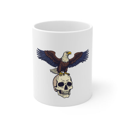 Eagle Perched on Skull Ceramic Mug - 11oz Vintage Tattoo Style