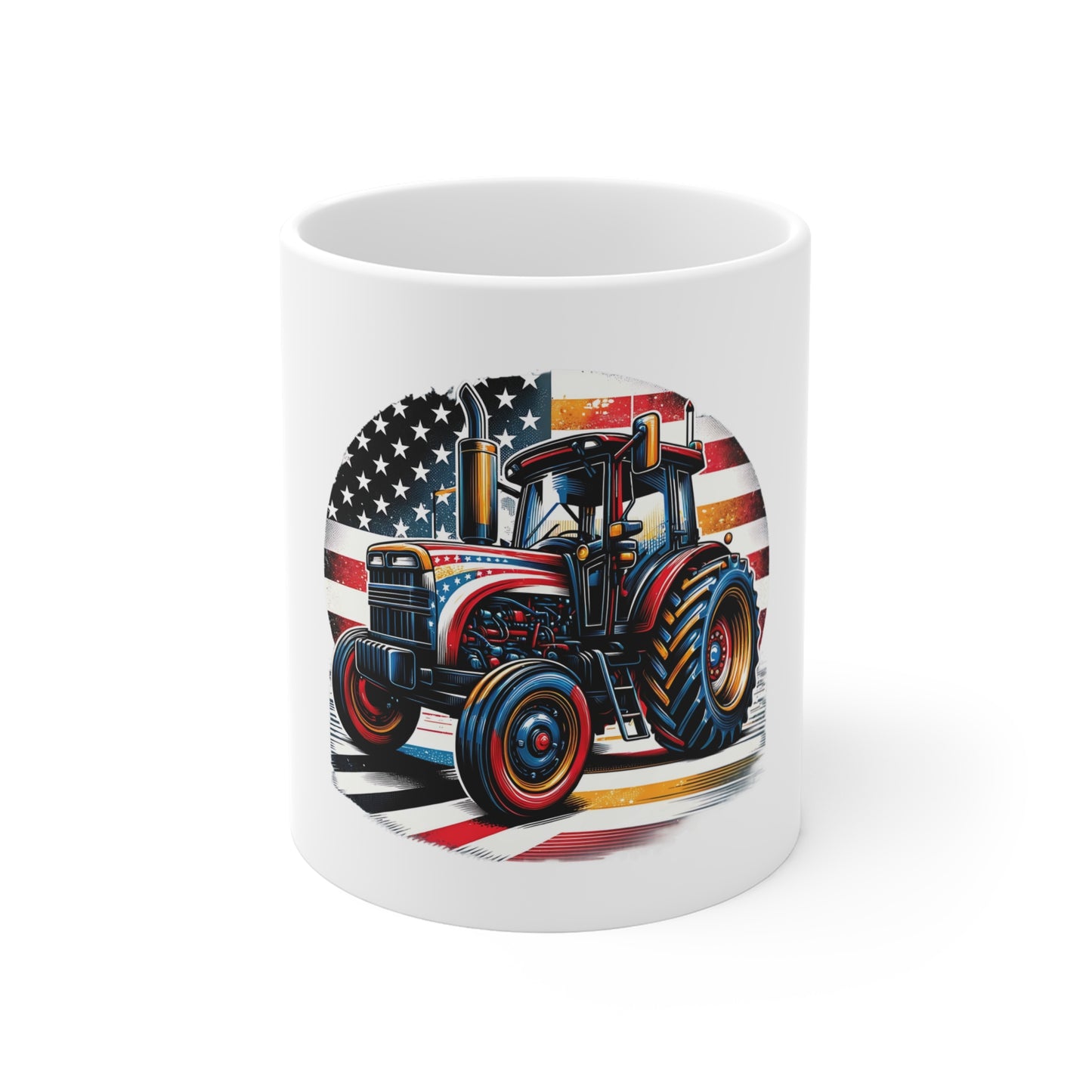 Patriotic Tractor Coffee Mug – Vintage American Flag Farm Tractor Mug – Retro USA Agriculture Cup – Farmer Pride Gift Mug – Rustic Americana Mug Mug 11oz