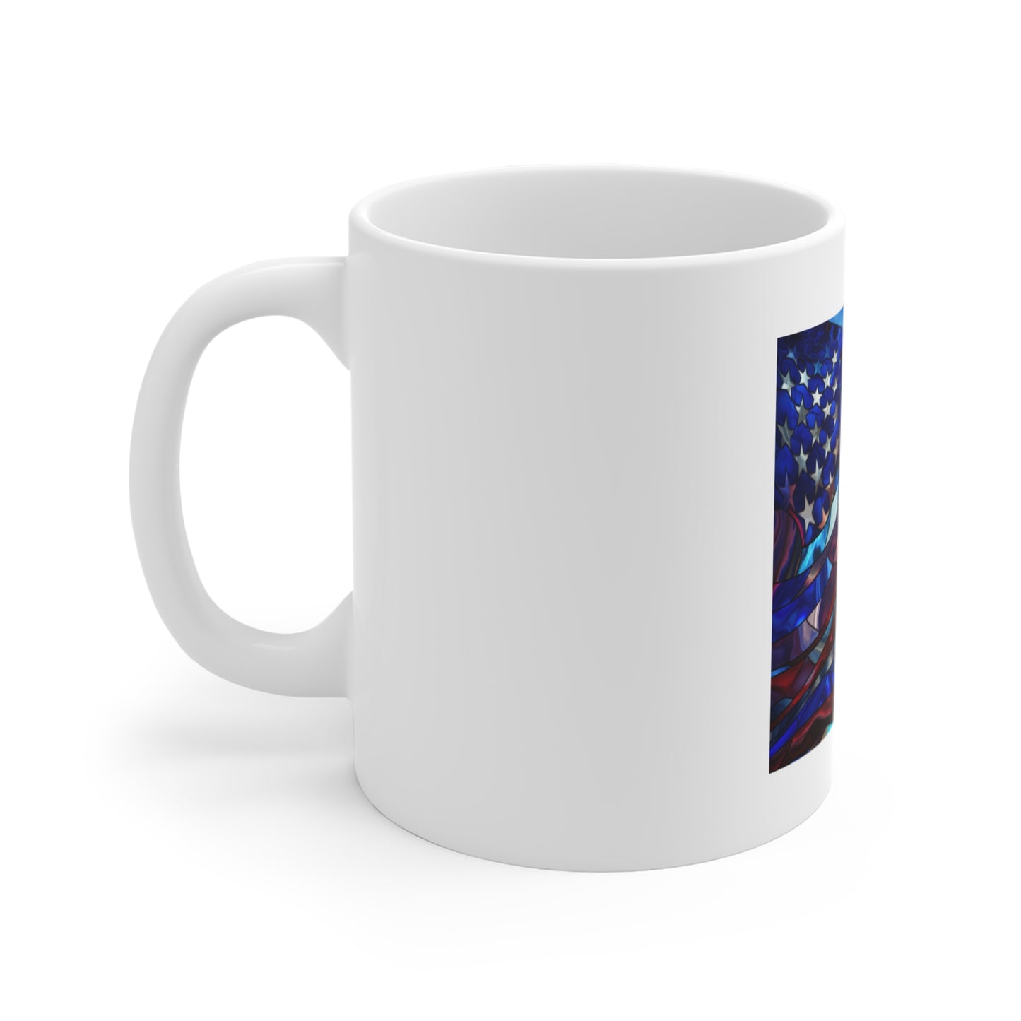 Stained Glass American Flag Coffee Mug – Flowing Artistic Patriotic Mug – Colorful USA Flag Cup – Abstract Americana Gift – Premium Art Mug