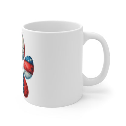American Flag Quilt Dog Paw Coffee Mug – Bold Patriotic Paw Print Mug – Red White Blue Flag Style Dog Lover Mug – USA Pride Gift Patriotic Paw Print Mug – American Flag Dog Lover Coffee Cup (11 oz...