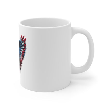 Fierce Patriotic Eagle Coffee Mug – American Flag Wings Mug – USA Freedom Talons Mug 11oz