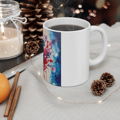 Patriotic Abstract Floral Coffee Mug – Red Blue Splash Flower Mug – Modern Artistic Americana Cup – Bold Watercolor Bloom Mug Blue & Pink Floral Splash Mug — 11oz Artistic Watercolor Coffee Cup...