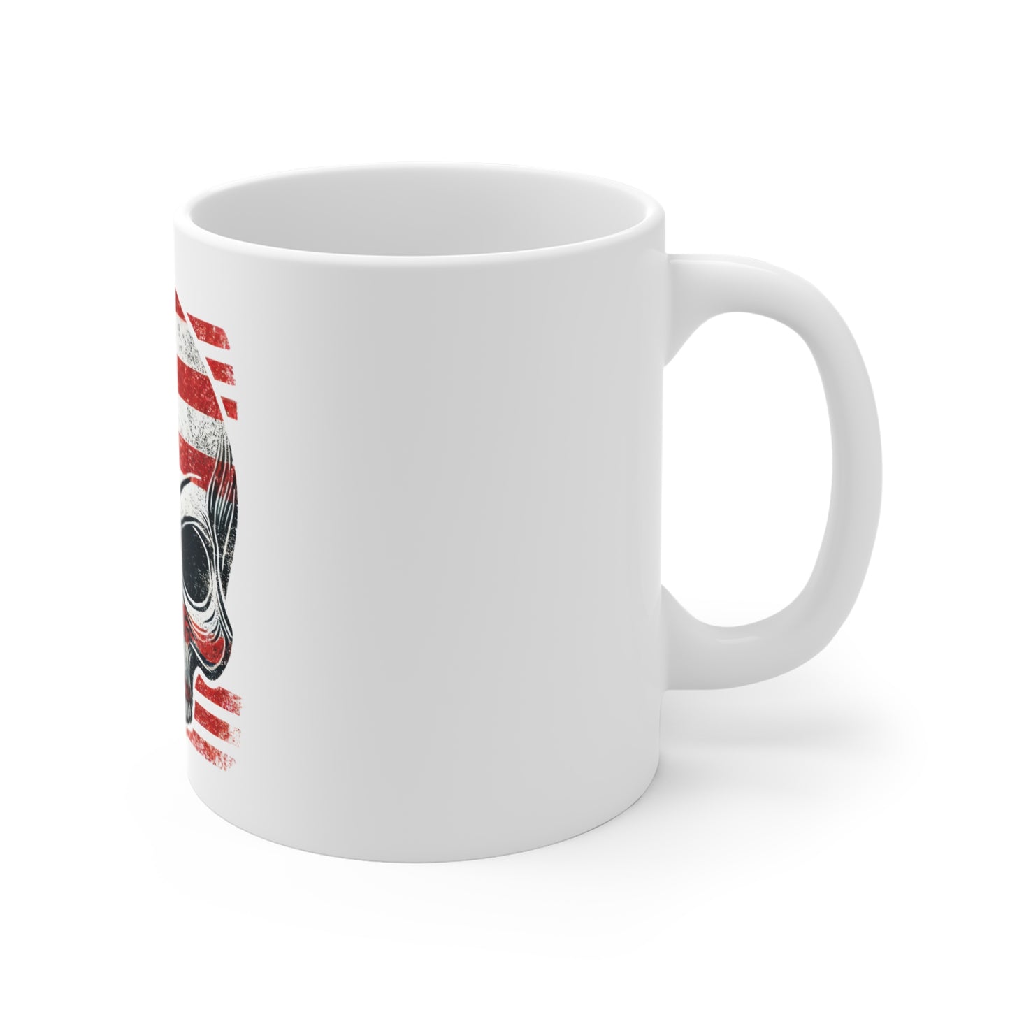 Distressed Patriotic Skull Coffee Mug – American Flag Skull Graphic Mug – Grunge USA Skull Badge Cup – Bold Retro Americana Gift Mug 11oz