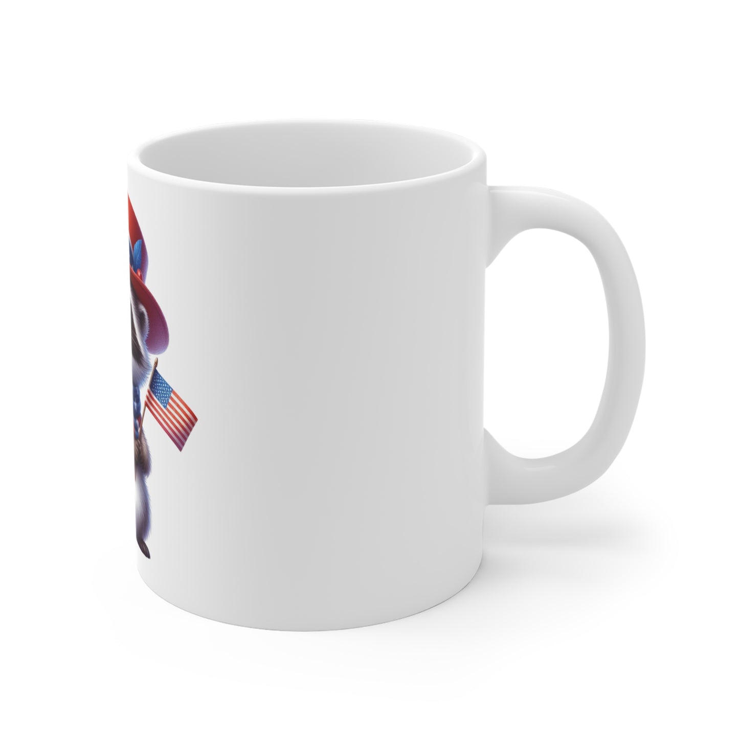 Cute Patriotic Raccoon Coffee Mug – Uncle Sam Raccoon Mug – American Flag Animal Cup – Adorable USA Gift Mug 11oz