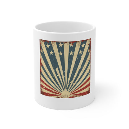 Vintage Americana Sunburst Coffee Mug – Retro Patriotic Rays Mug – Distressed USA Starburst Cup – Classic Vintage Flag Gift Vintage American Flag Sunburst Mug – Patriotic 11oz Coffee Cup