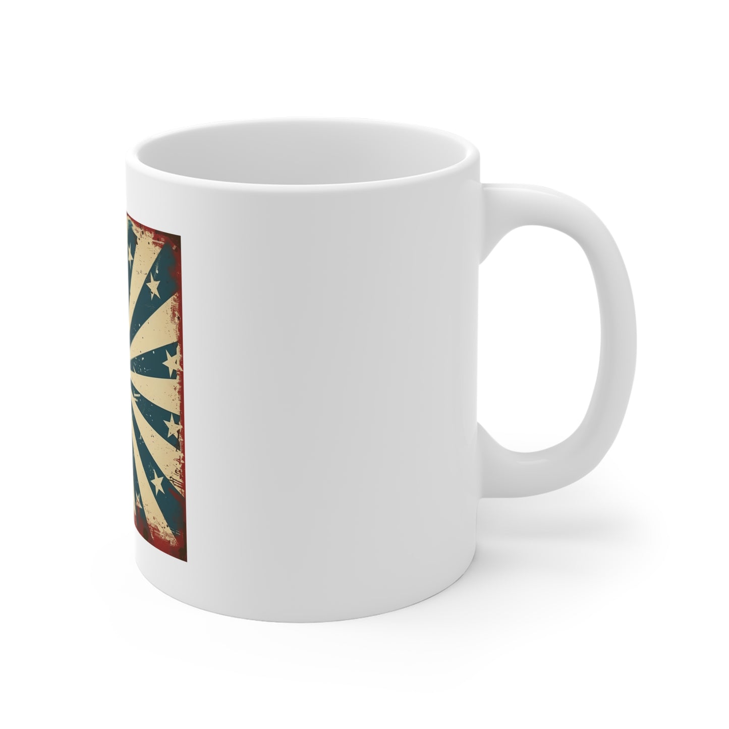 Retro American Starburst Coffee Mug – Vintage Patriotic USA Mug – Minimalist Stars & Stripes 11oz Ceramic Cup – Unique Americana Gift