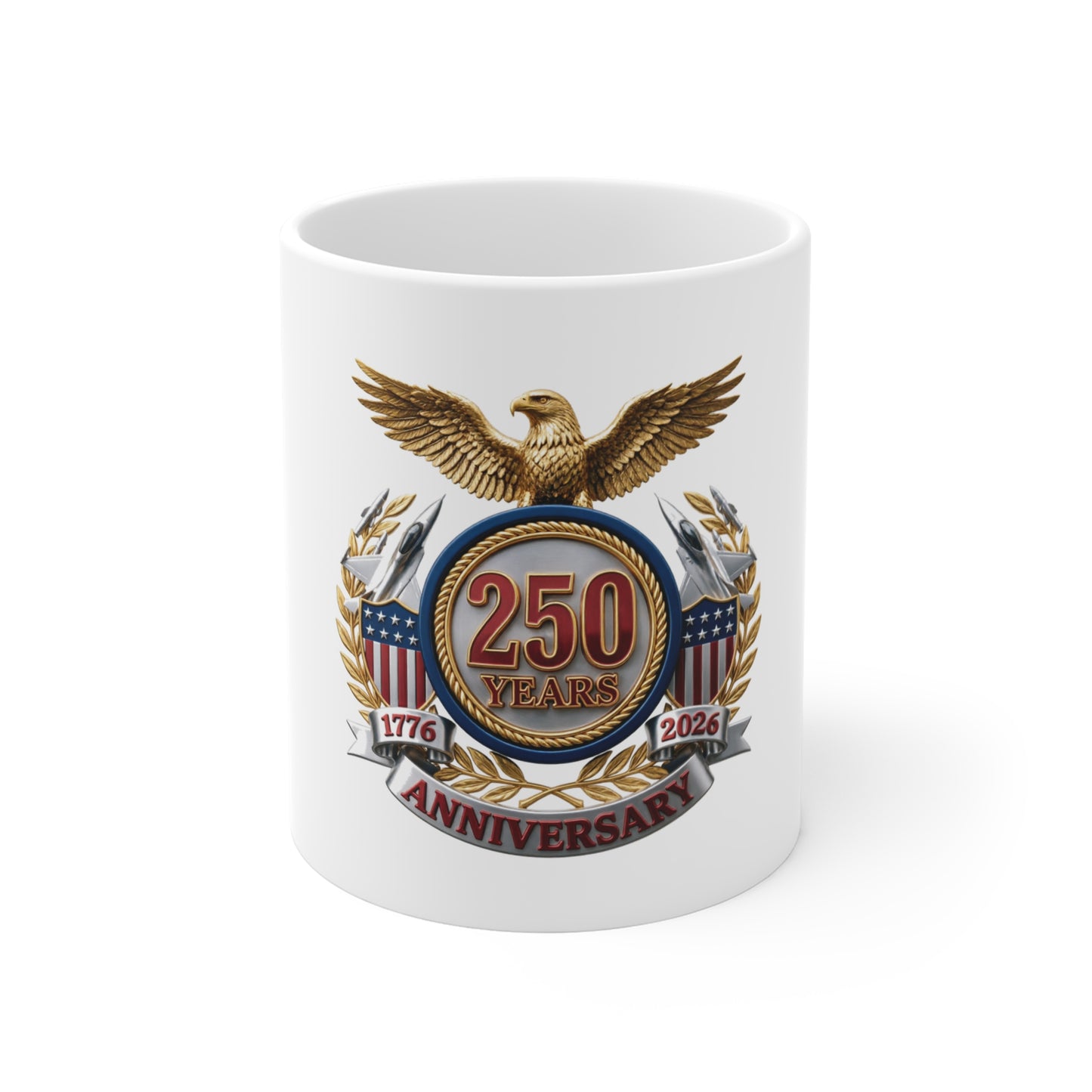 USA 250th Anniversary Eagle & Fighter Jet Coffee Mug – 1776–2026 Patriotic Military Tribute Mug – American Freedom Heritage Cup Mug 11oz