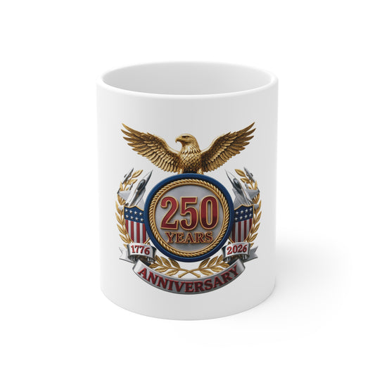 USA 250th Anniversary Eagle & Fighter Jet Coffee Mug – 1776–2026 Patriotic Military Tribute Mug – American Freedom Heritage Cup Mug 11oz