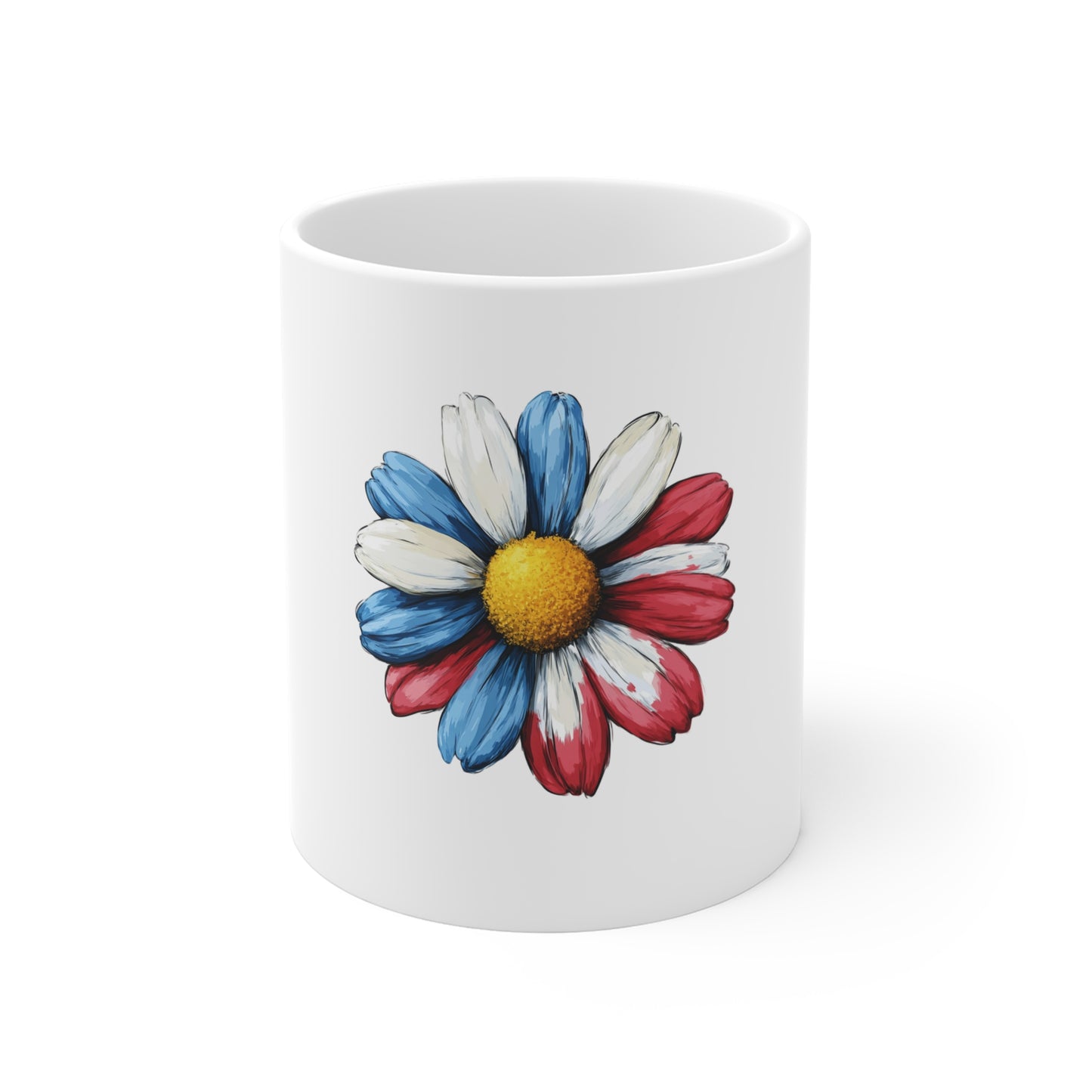Daisy Flag Mug — Red White & Blue Floral Coffee Cup