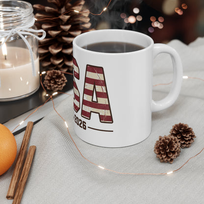Vintage USA 1776–2026 Coffee Mug – Distressed American Flag Letters Mug – Patriotic 250th Anniversary Mug 11oz